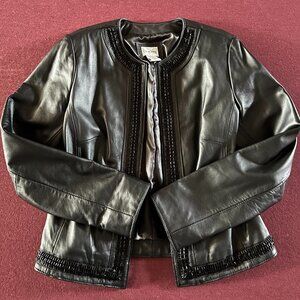 Chico's Luxe Black Leather Jacket w/Beading Detail -- Size 0
